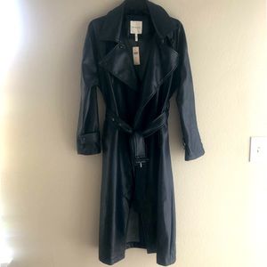 Avec Les Filles super soft navy faux leather trench coat. New with tags!